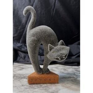 BLACK REFLECTIVE CRYSTAL SPOOKY CAT HALLOWEEN FIGURINE 8.5 x 4.5 (2834)